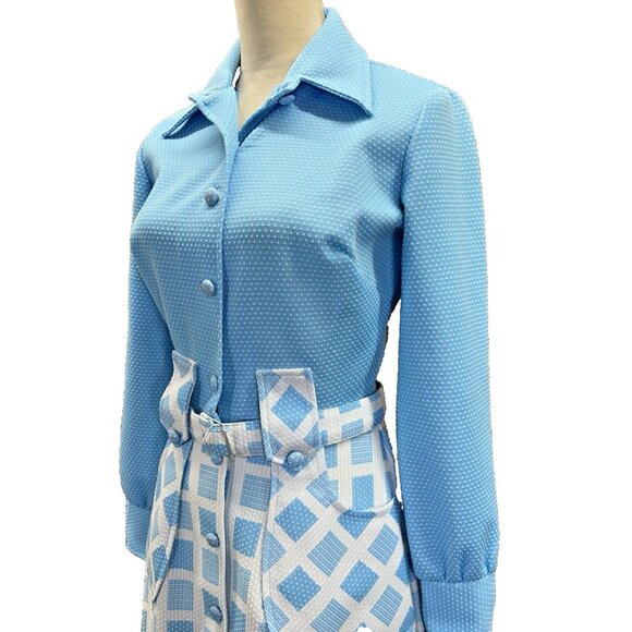 AWESOME Vintage 60' 70' Mod Dagger Collar JC Penny Light Blue Pockets Dress - Picture 5 of 13